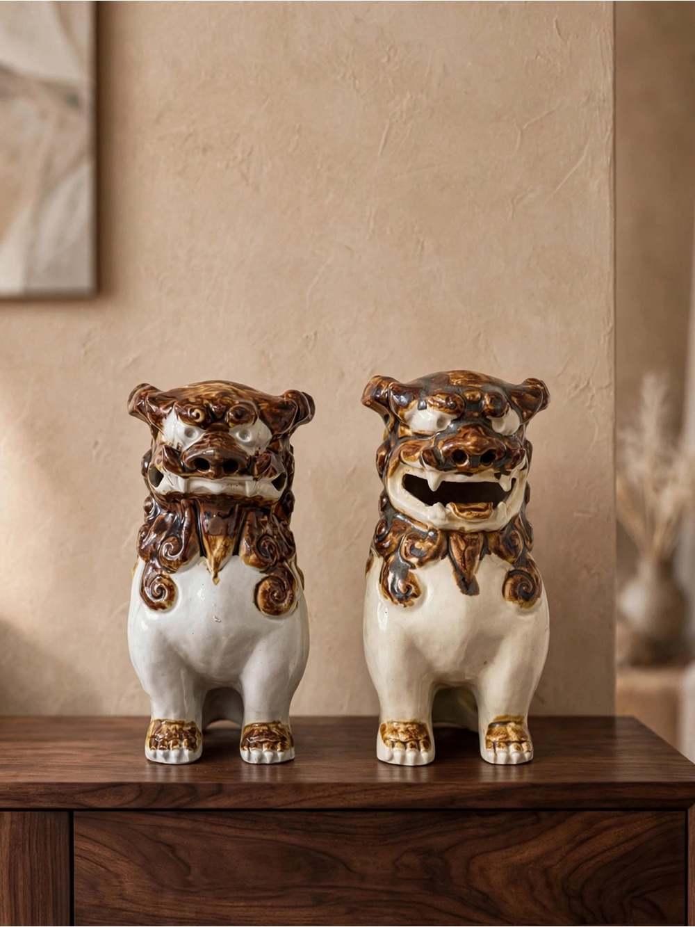 Vintage Japanese Kutani Shishi Pair - Komainu Foo Dogs Guardian Lions